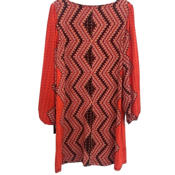Danillio Boutique Red Orange Aztec Print Longsleeved Dress - Picture 10 of 10